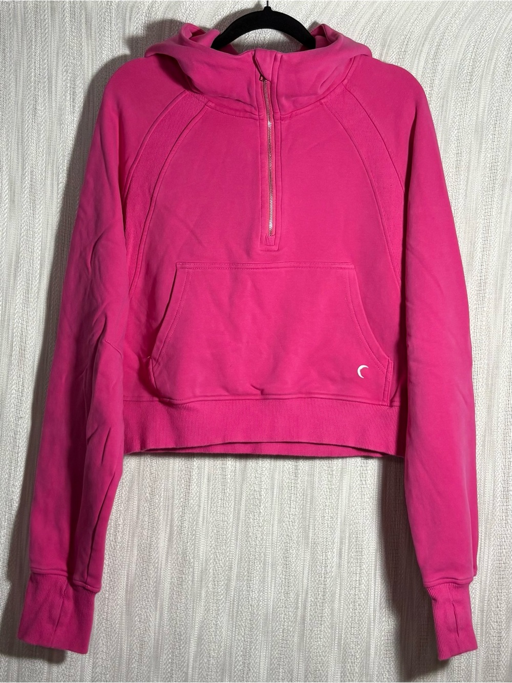 ZYIA Active Pink Retreat 1/4 Zip Cropped Hoodie Thumbholes